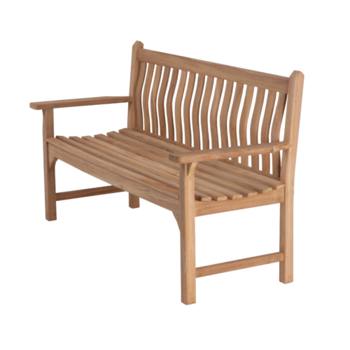 Teak wood seat with a gentle curve in the back