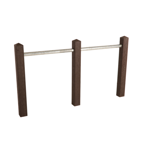 Recycled plastic post with a scaffolding pole rail.