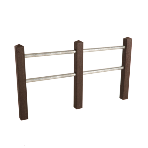 Recycled plastic fence post with two scaffolding post holes with rails in.