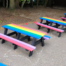 Recycled plastic kids table with multi coloured slats