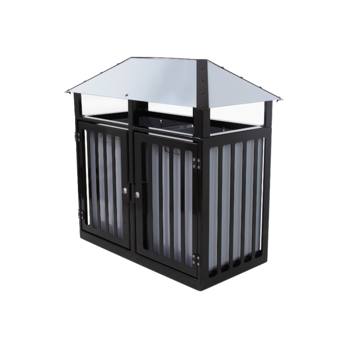 Grey and black all steel bin with peaked lid