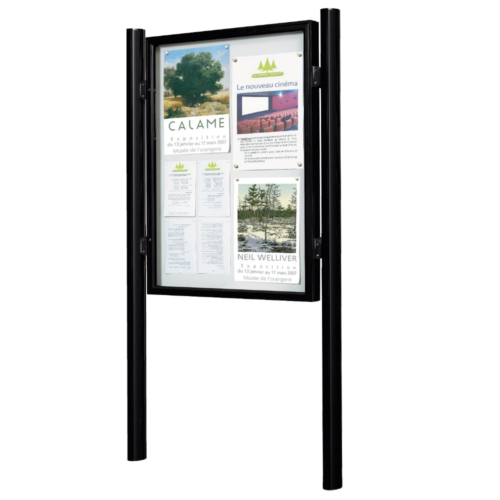 Notice board with black frame and posts