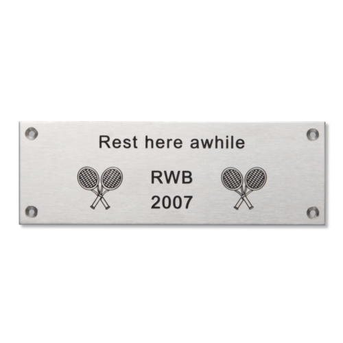 Engraved Tennis Rackets on a Stainless Steel Memorial Plaque