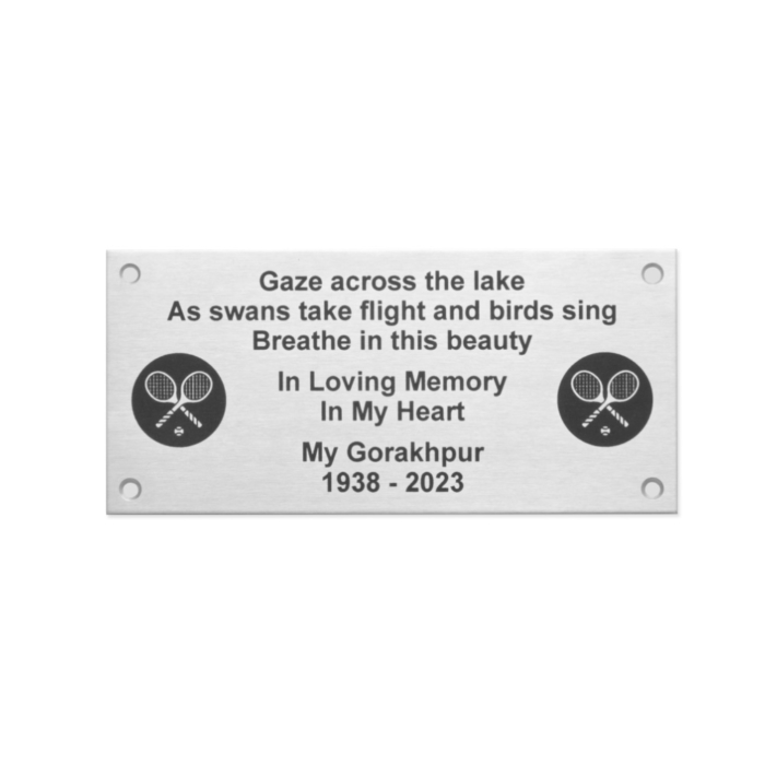 Laser Engraved Stainless Steel Memorial Plaque with Tennis Rackets