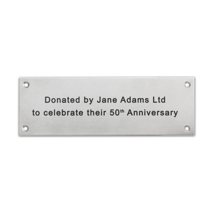 Stainless steel plaque with a Donated by inscription