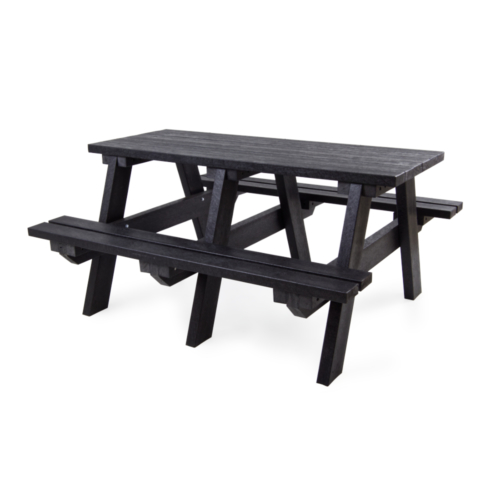 Black picnic table made from recycled plastic