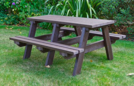 Brown Recycled Plastic A Frame Picnic Bench, 150cm long, seats 4 people.
