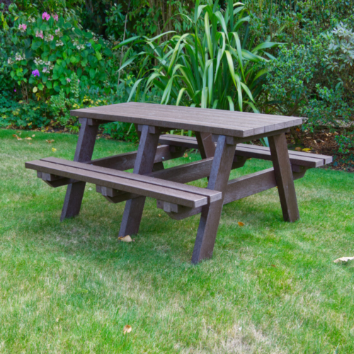 Brown Recycled Plastic A Frame Picnic Bench, 150cm long, seats 4 people.