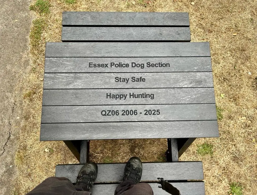 Engraved picnic bench for police dogs