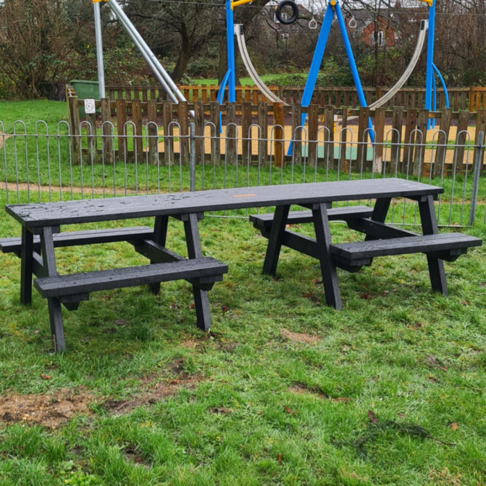 Recycled Plastic Picnic Table in Black on Grass