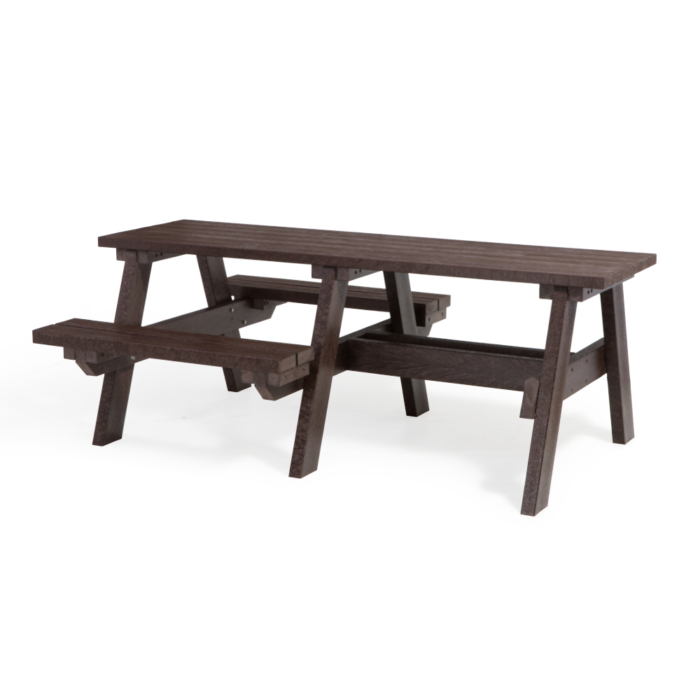 Recycled plastic picnic table in brown, 2m long with space for 2 wheelchairs