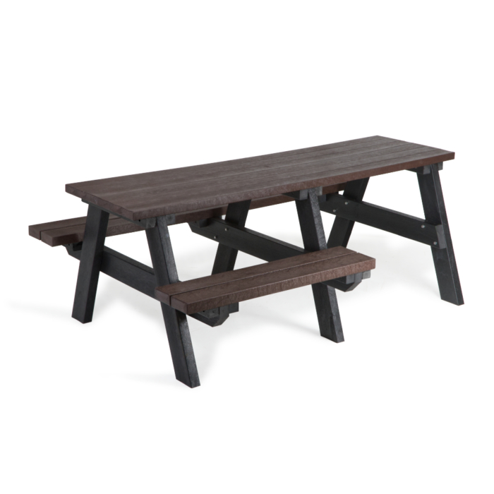 Recycled plastic picnic bench with wheelchair space, 2m long in black and brown