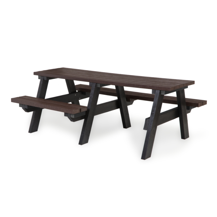 Recycled plastic picnic table with wheelchair space, 2m long in black and brown