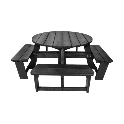 Black recycled plastic round picnic table