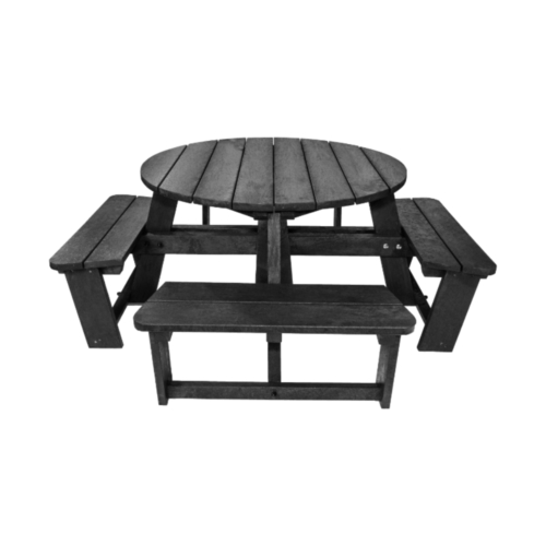 Black recycled plastic round picnic table