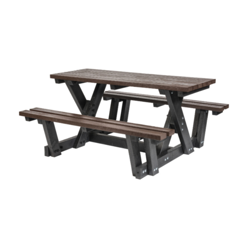 Brown and black recycled plastic walkthrough picnic table
