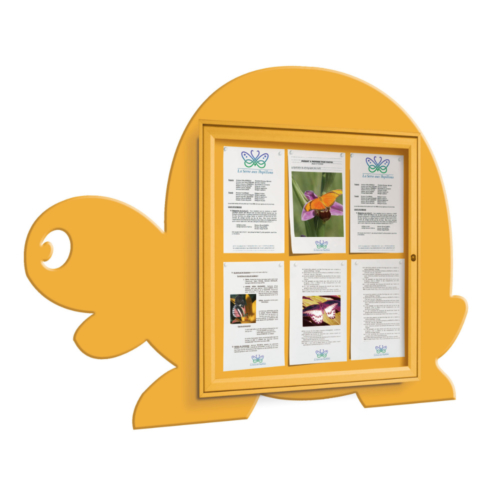 Yellow tortoise shaped notice board