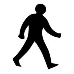 Walking man symbol in black on a white background