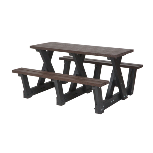 Recycled plastic black and brown picnic table with three legs