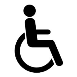 Wheelchair access symbol in black on a white background
