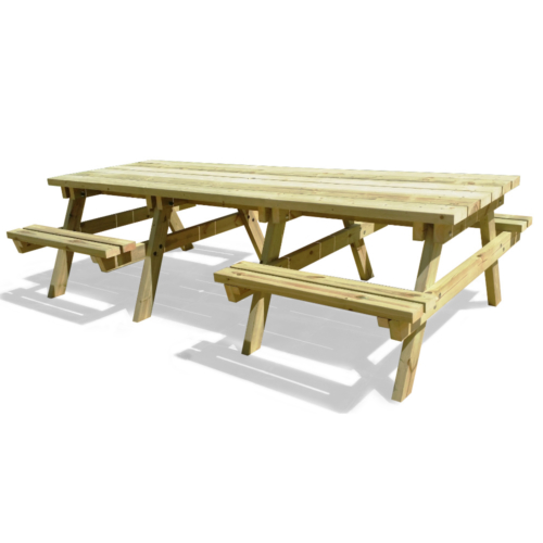 Large wooden picnic table with mobility accessibility
